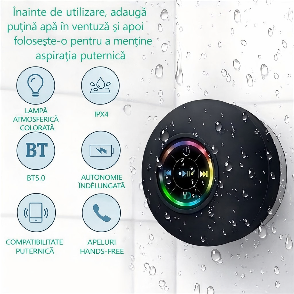 Boxă de Duș Bluetooth cu Lumină